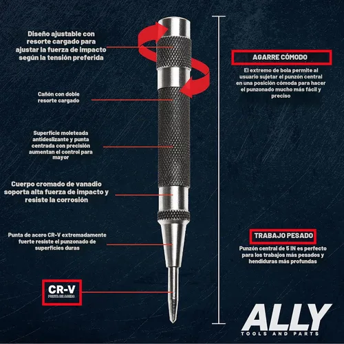Vista 2 de ALLY Tools - Perforadora central automática resistente con acero endurecido, 2 unidades de punzón central automático de alta calidad