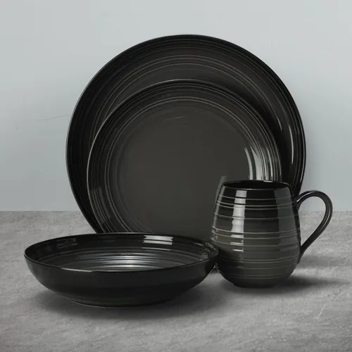 Vista 3 de Mikasa Swirl Coupe - Juego de 4 piezas, color negro, servicio para 1, grafito degradado