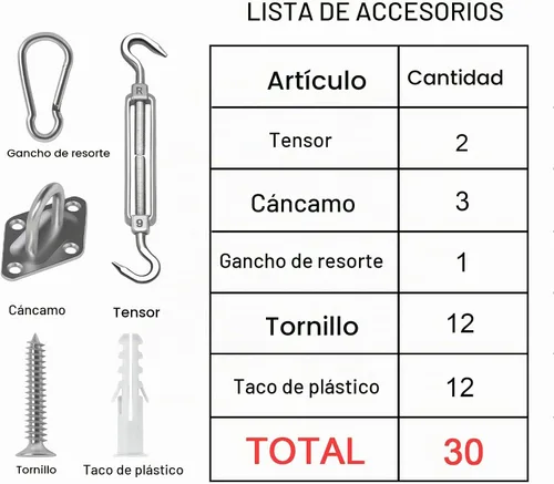 Vista 4 de Amagenix Kit de accesorios de vela de 5 pulgadas para instalación de toldo rectangular y cuadrado, accesorios de acero inoxidable de grado 304