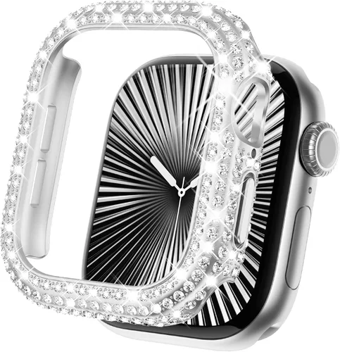 Vista 24 de KADES - Funda protectora completa compatible con iWatch, con protector de pantalla de vidrio templado incorporado, brillante y con diamantes de Negro