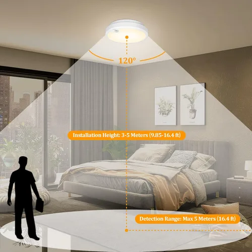 Vista 3 de Paquete de 2 luces de techo LED con sensor de movimiento operadas por batería para interiores, lámpara de montaje empotrado inalámbrica regulable