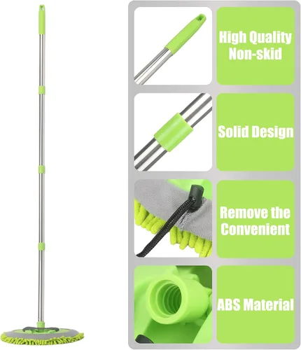 Vista 3 de LumiMokki Kit de trapeador de lavado de automóvil de 62 pulgadas, trapeador de limpieza de automóvil con mango largo de acero inoxidable para Verde
