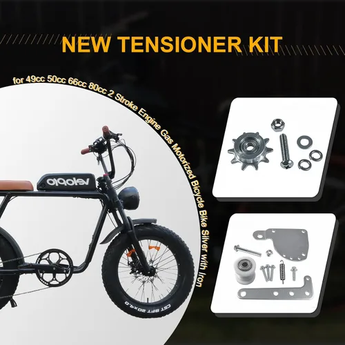 Vista 3 de Nuevo modelo Kit de tensor de cadena cargado por resorte para 49cc 50cc 66cc 80cc 2 tiempos motor de gas motorizado bicicleta plata con rueda