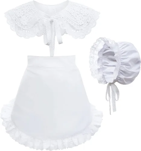 ALAMIYA Sun Hat Mob Cap Victorian Pioneer Prairie Bonnet Colonial Headwear Shawl Wrap Stole Apron Costume