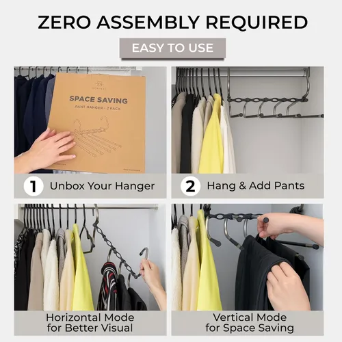 Vista 6 de MORALVE - Colgadores para pantalones que ahorran espacio - Juego de 2 - Colgadores antideslizantes de múltiples capas que ahorran espacio - Estante