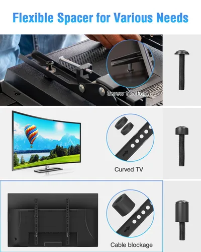 Vista 5 de Kit de herramientas universal ELIVED para montaje de TV con caja, incluye tornillos M4, M5, M6, M8, arandelas, espaciadores, tornillos de repuesto