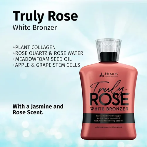 Vista 3 de HEMPZ Truly Rose White Bronzer - Loción autobronceadora hidratante a base de hierbas para camas de bronceado, playa, sol, 13.5 onzas líquidas