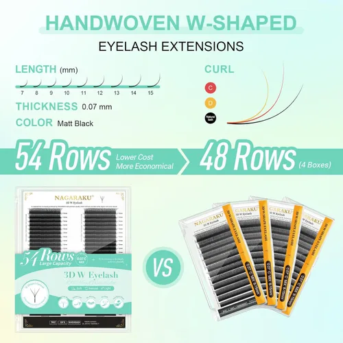 Vista 101 de NAGARAKU Extensión de pestañas en forma de W 3D con volumen en racimo, abanico prefabricado, pestañas postizas de visón sintético mate negro