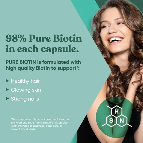 Vista 3 de Suplemento Biotin 0.00017 oz, 120 cápsulas vegetarianas (para el crecimiento del cabello, piel y uñas)