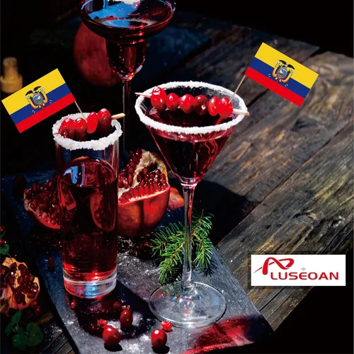 Vista 4 de Bandera ecuatoriana de palillo de dientes Ecuadoreño pequeño para cupcakes de frutas, decoración de palitos de alimentos, paquete de 100