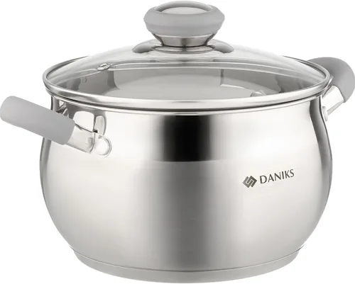 Vista 12 de Daniks - Olla moderna de acero inoxidable con tapa de vidrio, inducción, 2 cuartos, olla apta para lavavajillas, asas a prueba de calor, olla