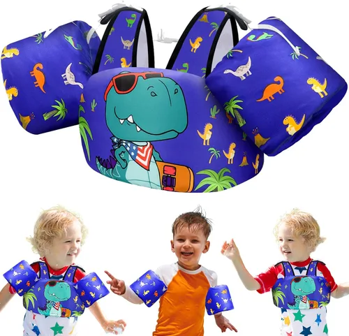 Vista 13 de Vvinca Toddler Swim Vest for 22-66 Lbs (2-6 Years) - 3-in-1 Kids Pool Floaties with Removable Arm Bands and Back Float, Adjustable Safety Swim