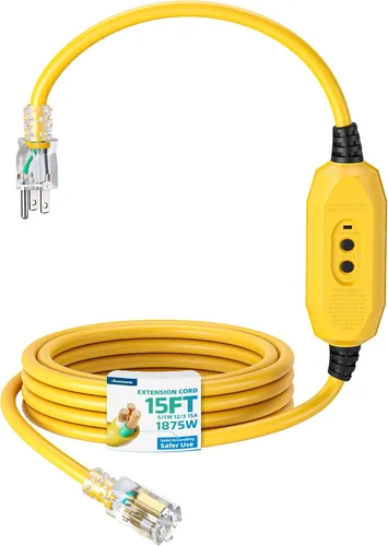 Vista 8 de DEWENWILS Cable de Extensión GFCI Automático de 3 Pies para Exteriores, Cable de Extensión SJTW 12/3 de Servicio Pesado, Cable de Alimentación