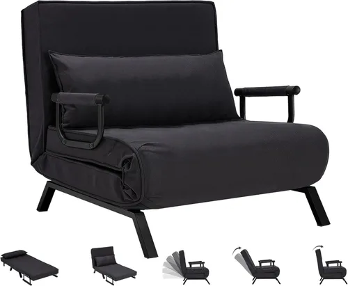 Vista 12 de Hupmad Silla Cama Convertible Sleeper, Sillón Tapizado Tri-plegable con Almohada, Sofá Chaise Lounge Plegable de Ocio, Respaldo Ajustable de 6 Beige