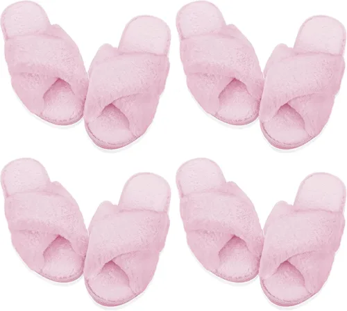 Vista 9 de Newcotte 4 pares de pantuflas peludas de dama de honor con punta abierta Negro