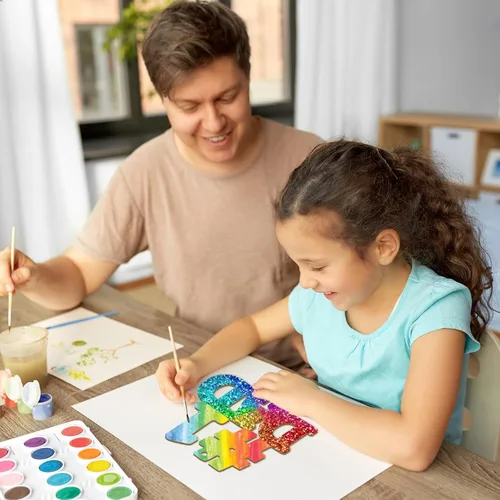 Vista 5 de Adornos de Letras de Madera PAPÁ para Pintar de 7 Pulgadas, Tamaño Grande, Recorte de Papi de Madera para el Día del Padre, DIY en Blanco, Madera
