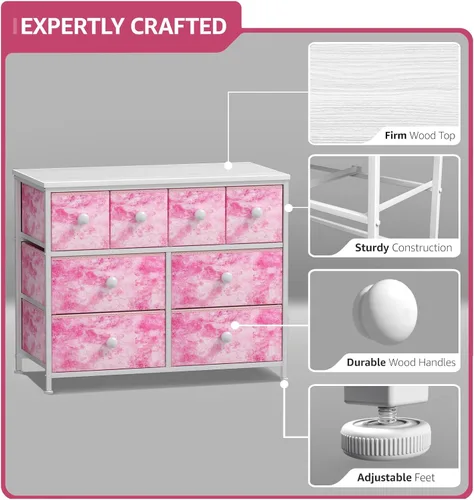 Vista 138 de Sorbus Cómoda con 8 cajones - Mueble para almacenar ropa para niño, para dormitorio, pasillo, clóset, oficina – Marco de acero, parte superior