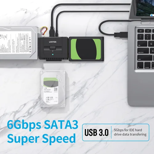 Vista 5 de Kit de adaptador de disco duro externo conversor de Unitek USB C a IDE y SATA para discos duros/SSD de 2.5/3.5 pulgadas universales, función