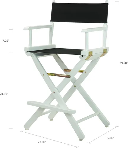 Vista 3 de Casual Home - Silla de director de 24.0 in, marco blanco con lienzo negro, altura de mostrador