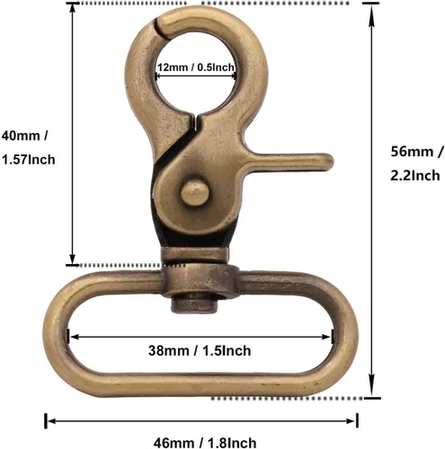 Vista 2 de BIKICOCO Gancho giratorio de 1-1/2 pulgadas, cierre de pinza de langosta, clip de resorte, extremo de anillo ovalado, latón antiguo, paquete de 10