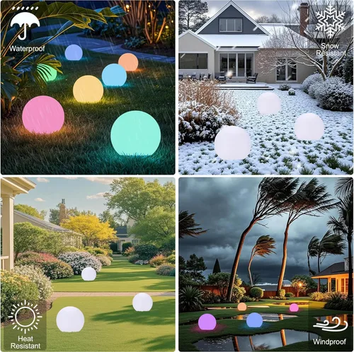 Vista 6 de Luz de bola de 8 pulgadas, luz de globo brillante al aire libre con control remoto, luz nocturna LED de bola de observación solar, 16 modos