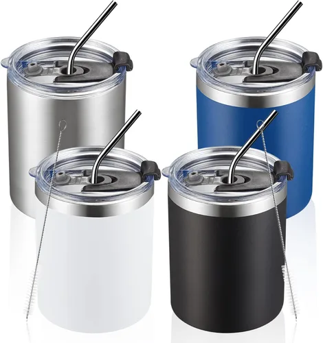 Vista 12 de MEWAY Paquete de 8 tazas de café de 12 onzas con tapa, taza de café reutilizable de acero inoxidable aislada, taza de café duradera de doble pared