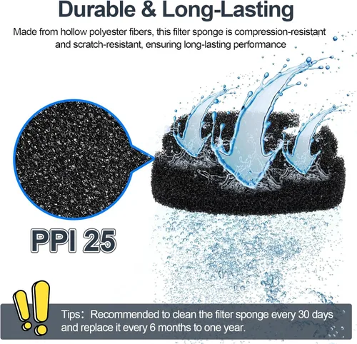 Vista 2 de fishkeeper Replacement Canister Sponge Filter Pad – Compatible 18W / 25W Canister Filter, 3-Pieces 5.91" x 5.91" x 0.78" Filter Media Foam Sponges