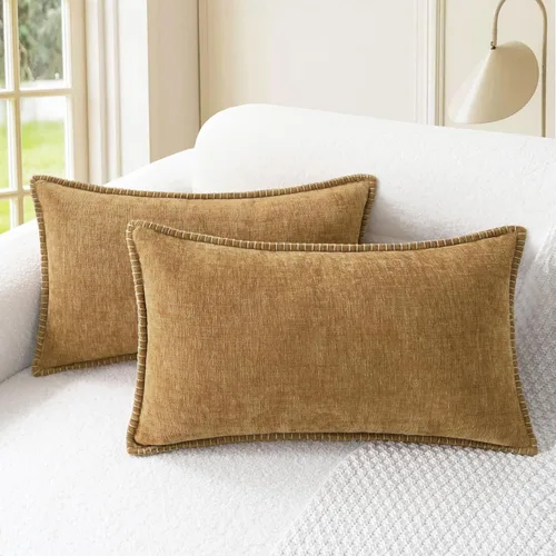 Vista 45 de CaliTime - Juego de 2 fundas de almohada decorativas de 16 x 16 pulgadas, con costuras en los bordes de hilo de algodón, chenilla suave teñida