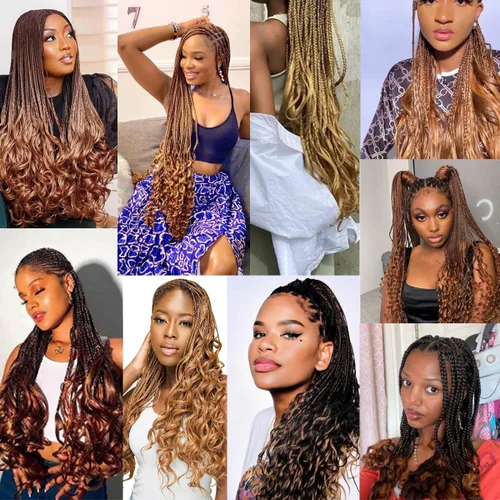 Vista 8 de Extensiones de cabello rizado francés, #4 marrón sintético para trenzar, 2.47 onzas/paquete, extensiones de cabello de ganchillo de 24 pulgadas, 8