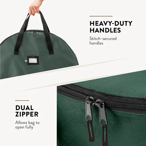 Vista 4 de Paquete de 2 bolsas de almacenamiento para corona de Navidad, 91 cm - Coronas artificiales, asas duraderas, doble cremallera y ranura para tarjetas