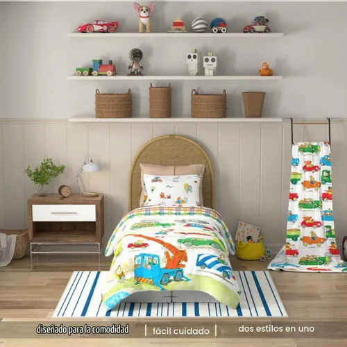 Vista 4 de Richard Scarry's Busy World Book - Ropa de cama para niños, edredón de microfibra súper suave reversible, Individual/Matrimonial