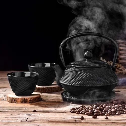 Vista 7 de Velaze - Set de tetera de hierro fundido japonés, tetera de té con preservación de calor y alfombrilla térmica, infusor de acero inoxidable y 2