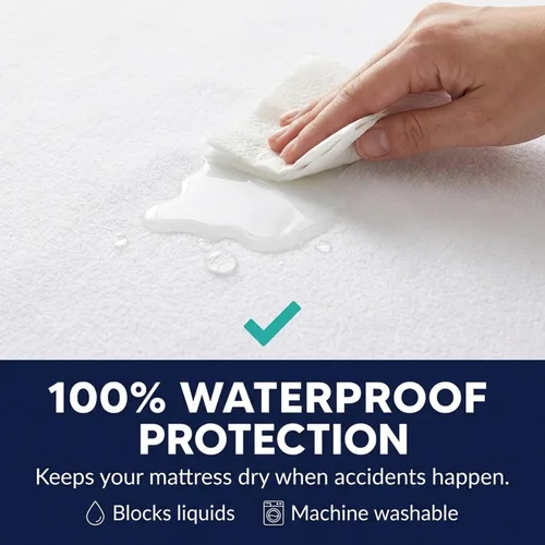 Vista 2 de Fundas de colchón impermeables con cremallera, funda protectora de colchón hipoalergénica con parte superior de tela de rizo de algodón suave