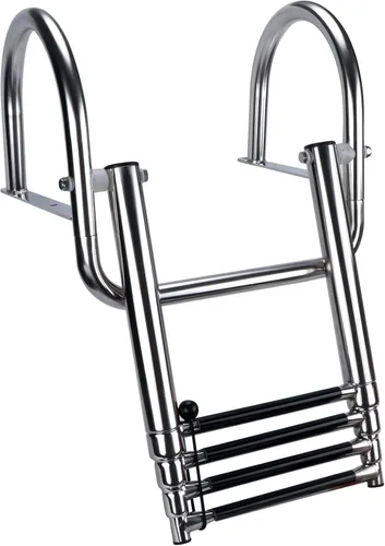 Marinebaby Escalera para barco pontón de acero inoxidable de 4 escalones, resistente plegable y telescópica para entrada trasera, con barandilla de