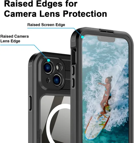 Vista 4 de Funda impermeable para iPhone 15, protector de pantalla integrado, a prueba de golpes, a prueba de nieve, a prueba de polvo, funda protectora