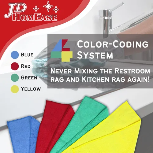 Vista 5 de Paños de limpieza de microfibra, paquete de 12, 12 x 12 pulgadas, multiusos, más suaves, altamente absorbentes, sin pelusas, reutilizables