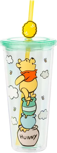 Vista 8 de Silver Buffalo Winnie the Pooh Hunny Pot - Taza fría verde con popote reutilizable y tapa, 24 onzas