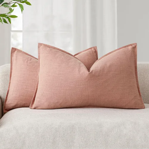 Vista 73 de Foindtower Paquete de 2 fundas de almohada decorativas de lino y liso, funda de cojín decorativa suave, estilo bohemio campestre para silla, sofá