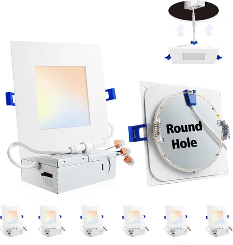 Vista 9 de Adetu Iluminación LED empotrable de 4 pulgadas cuadradas, 5CCT, con caja de conexión, 2700K-5000K seleccionable, 10W, 860LM de brillo, luz