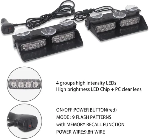 Vista 5 de XRIDONSEN Luces estroboscópicas de emergencia 2 en 1 para tablero e interior de parabrisas, luces parpadeantes de seguridad y advertencia color Ámbar