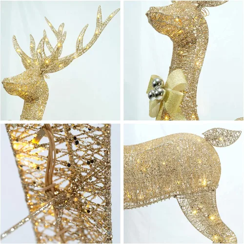 Vista 8 de YULETIME Hebilla de Navidad preiluminada de 60 pulgadas de alto, con purpurina iluminada dorada y 120 luces LED blancas cálidas para decoración