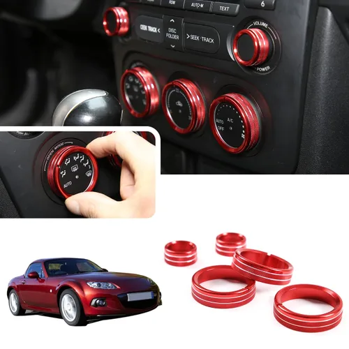 Vista 8 de Cubiertas de aleación para pomo de aire acondicionado interior de automóvil para Mazda MX-5 RF Miata 2009-2015, accesorios de decoración de Negro