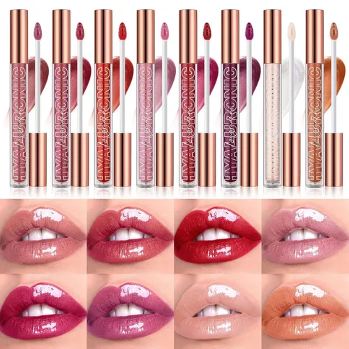 Vista 7 de Brillo de labios marrón nude, brillo de labios voluminoso, brillo de labios tintado con purpurina para adolescentes, hidratante de alto brillo