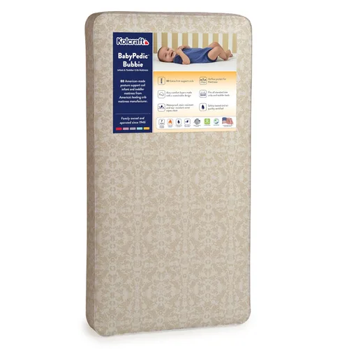 Kolcraft BabyPedic Bubbie Colchón impermeable para cuna y cama infantil, bobinas extra firmes, comodidad aireada, no tóxico, certificado GREENGUARD