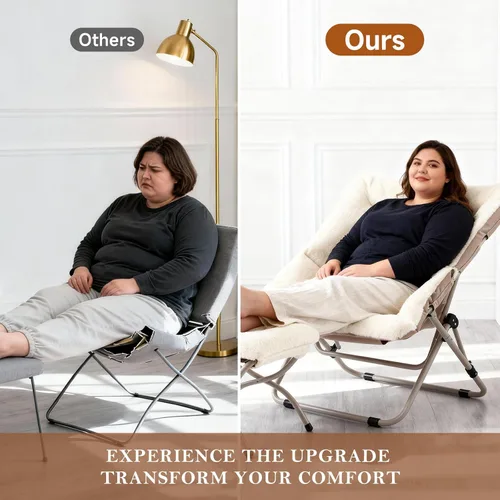 Vista 64 de Silla platillo, cómodas sillas de dormitorio, silla plegable de piel sintética de gran tamaño, silla plegable con marco de metal para sala de estar