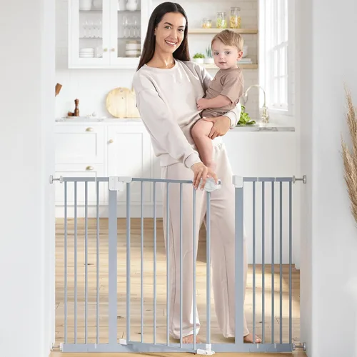 Vista 10 de Comfy Cubs Puerta de seguridad para bebés con 3 extensiones – Barrera ajustable de acero Q195 para puertas de 42" x 1.9" x 30" – Acabado con Rubor