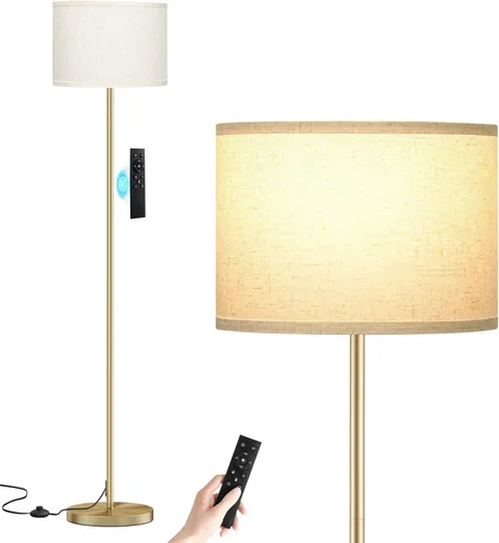 Vista 16 de Ambimall - Lámpara de pie moderna con pantalla, lámparas altas para sala de estar, habitación, oficina y comedor, pantalla blanca con poste