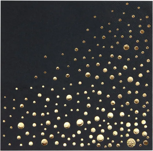 Elegantes servilletas negras y doradas, desechables de 5 x 5 pulgadas, servilletas de cóctel negras y doradas, 100 servilletas doradas y negras,