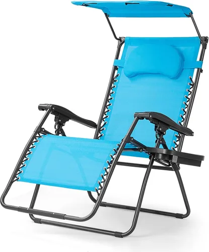 Vista 8 de Goplus Sillas Zero Gravity, Silla de jardín plegable y reclinable extra grande con toldo y soporte para tazas, Silla reclinable plegable ajustable