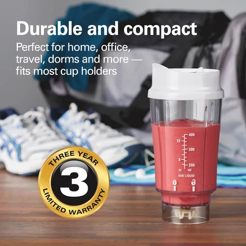 Vista 5 de Hamilton Beach Portable Blender for Shakes and Smoothies,14 Oz BPA Free Travel Cup & Lid,Durable Stainless Steel Blades,Personal Smoothie Blender,2